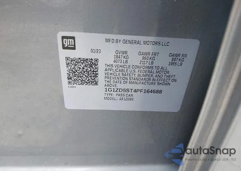 2023 Chevrolet Malibu Fwd 1Lt из США, поврежденный, VIN 1G1ZD5ST4PF164688